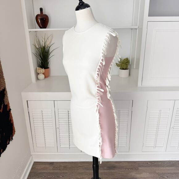 Paco Rabanne White Pink Colorblock Fringe Detail Shift Dress Size 34/XS - Picture 1 of 8